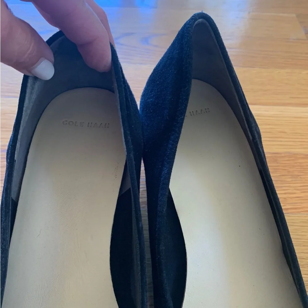COLE HAAN Womens Ladies Black Swede Patent Leather Wedge Bow Rubber Sole Sz 10.5